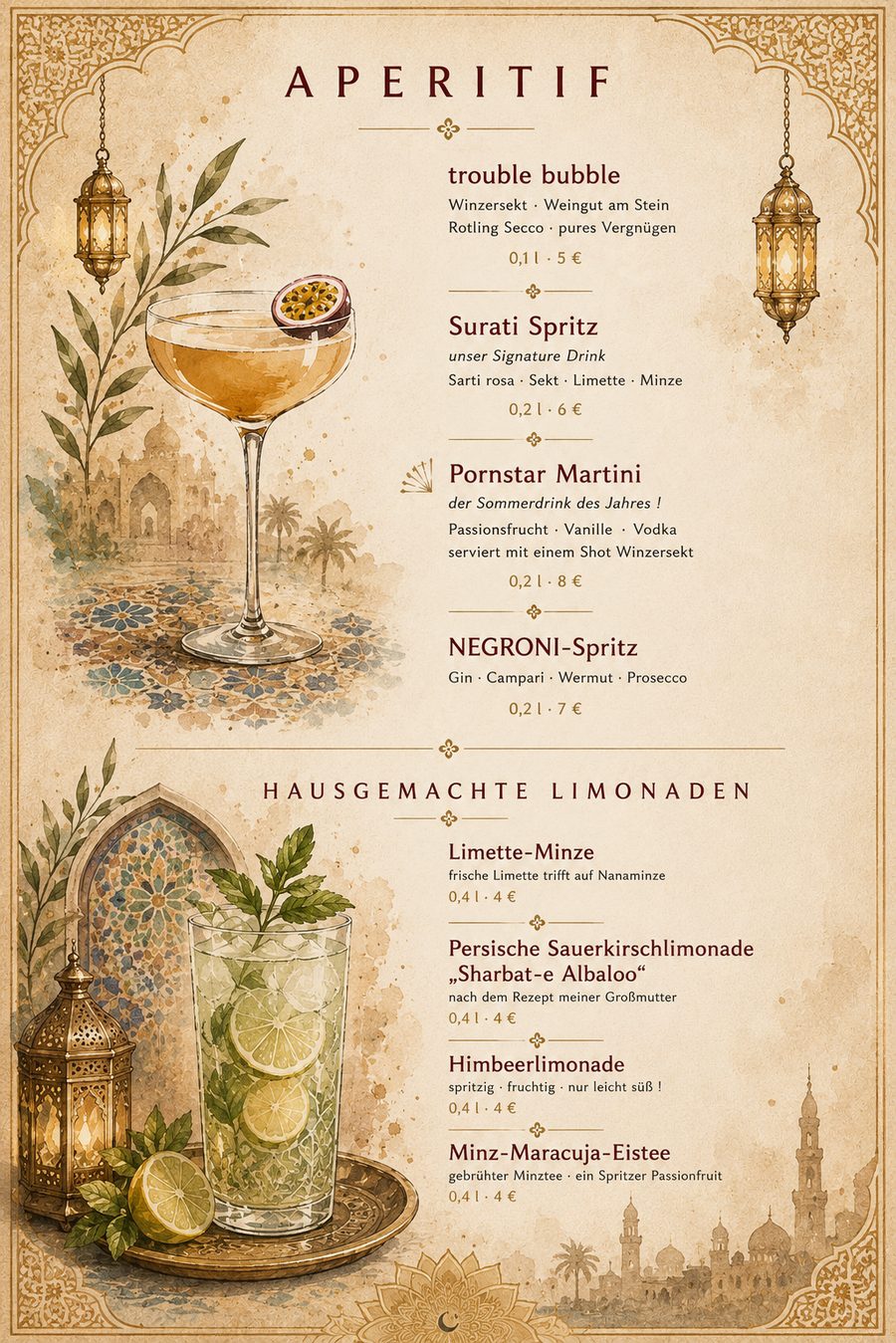 Süße Träume aus 1001 Nacht – Speisekarte des Restaurant Luisengarten