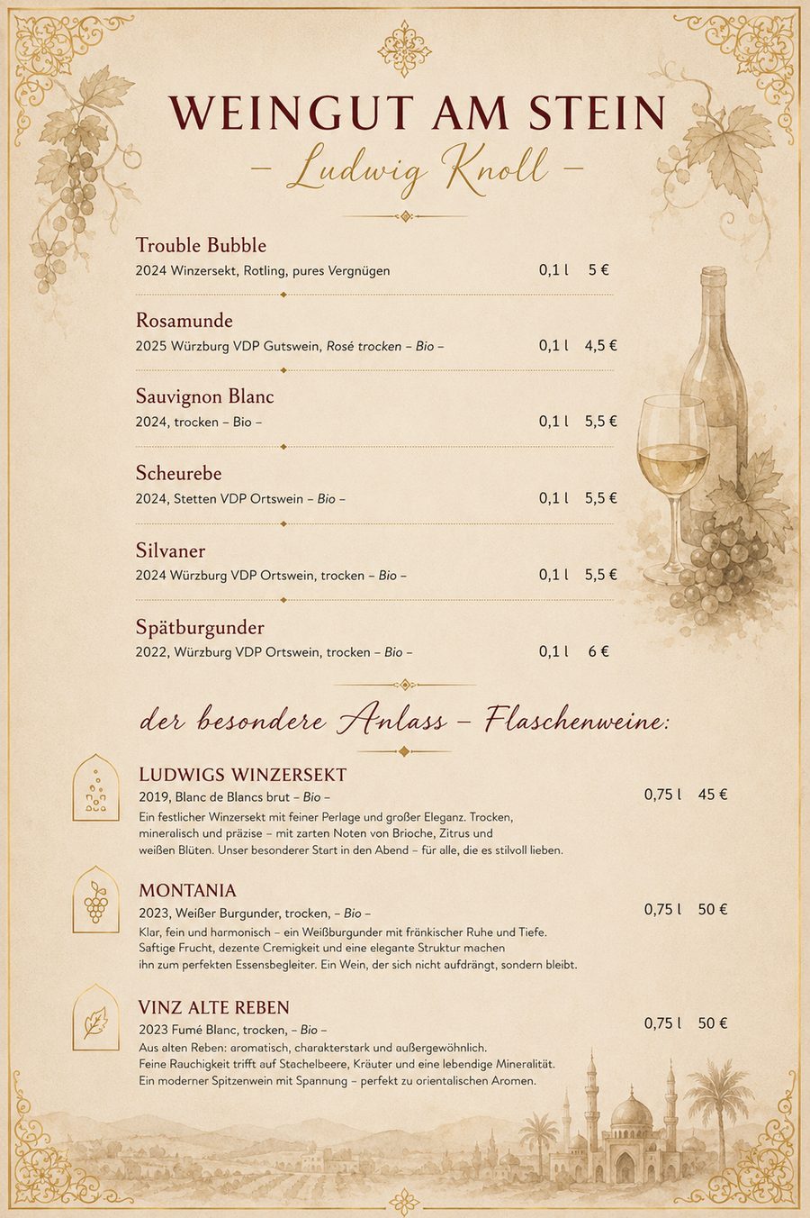Mazze Royal – Speisekarte des Restaurant Luisengarten